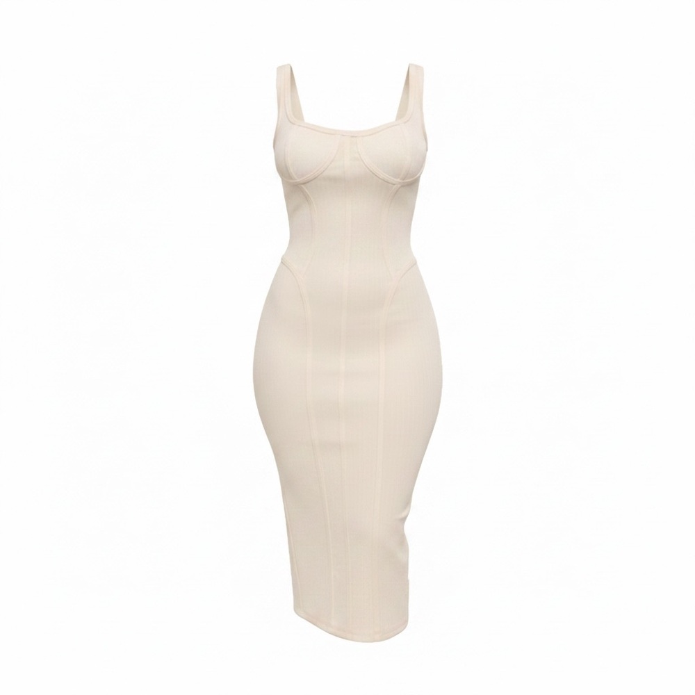 WinWin Beige Structured Midi Bodycon Dress NWT